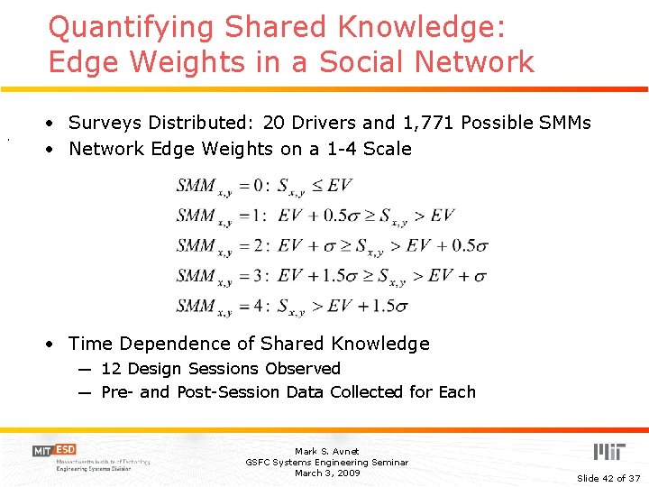 Quantifying Shared Knowledge: Edge Weights in a Social Network. • Surveys Distributed: 20 Drivers