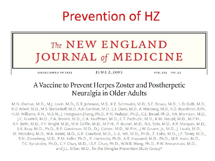 Prevention of HZ 