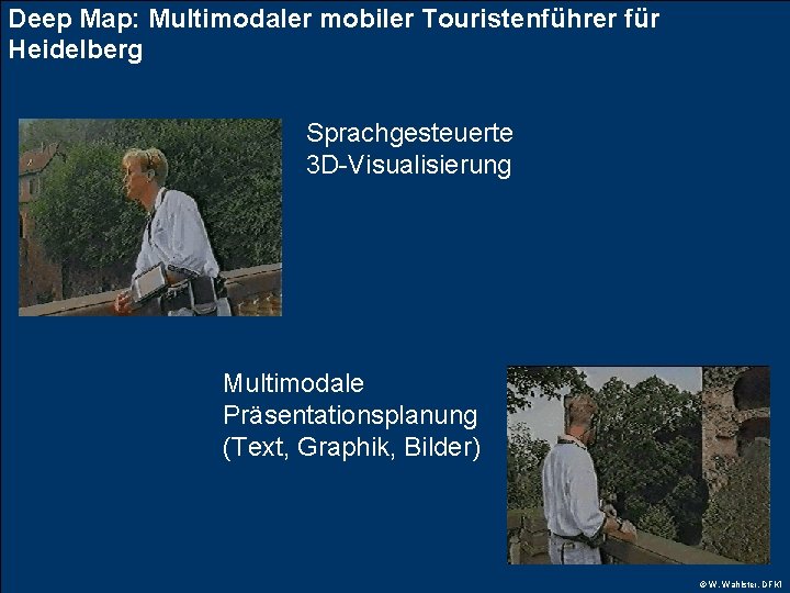 Deep Map: Multimodaler mobiler Touristenführer für Heidelberg Sprachgesteuerte 3 D-Visualisierung Multimodale Präsentationsplanung (Text, Graphik,