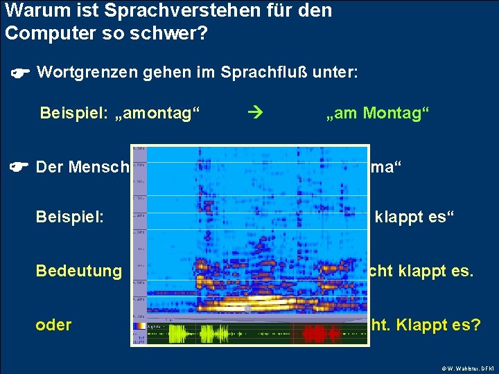 Warum ist Sprachverstehen für den Computer so schwer? Wortgrenzen gehen im Sprachfluß unter: Beispiel: