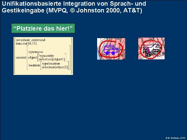Unifikationsbasierte Integration von Sprach- und Gestikeingabe (MVPQ, © Johnston 2000, AT&T) “Platziere das hier!”
