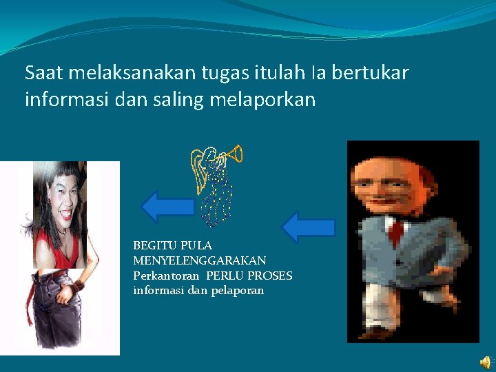 Saat melaksanakan tugas itulah Ia bertukar informasi dan saling melaporkan BEGITU PULA MENYELENGGARAKAN Perkantoran