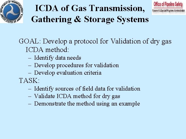 ICDA of Gas Transmission Gathering Storage Systems GOAL