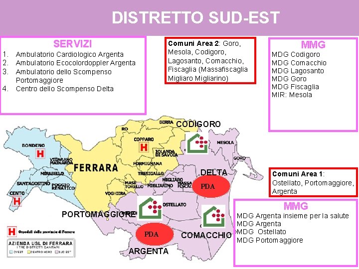 DISTRETTO SUD-EST SERVIZI Comuni Area 2: Goro, Mesola, Codigoro, Lagosanto, Comacchio, Fiscaglia (Massafiscaglia Migliaro