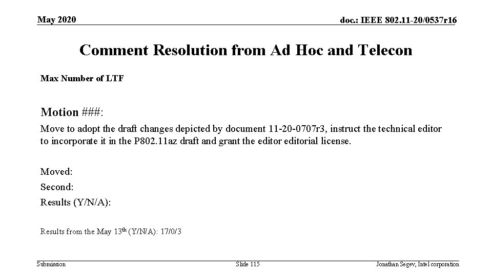 May 2020 doc. : IEEE 802. 11 -20/0537 r 16 Comment Resolution from Ad