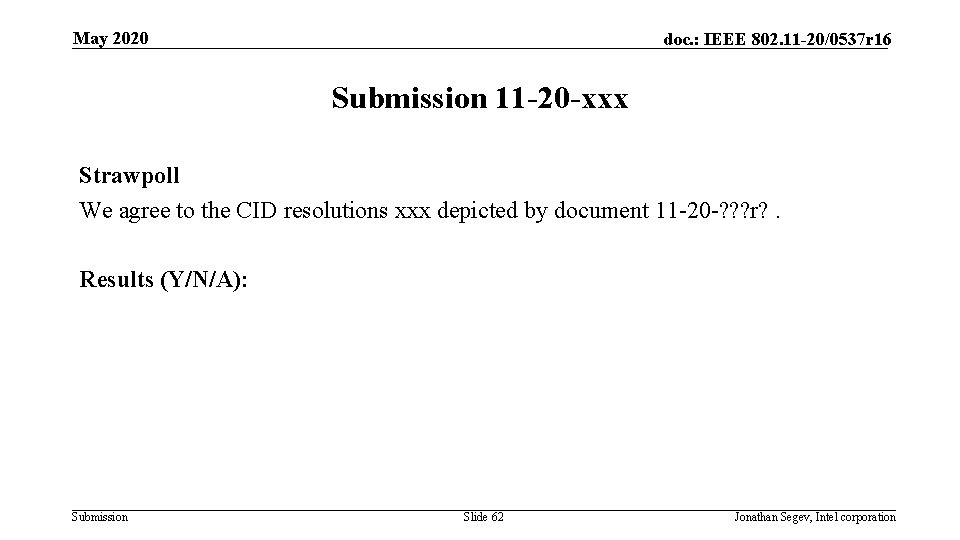 May 2020 doc. : IEEE 802. 11 -20/0537 r 16 Submission 11 -20 -xxx