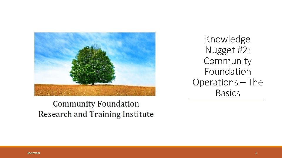 Knowledge Nugget #2: Community Foundation Operations – The Basics 10/27/2021 1 