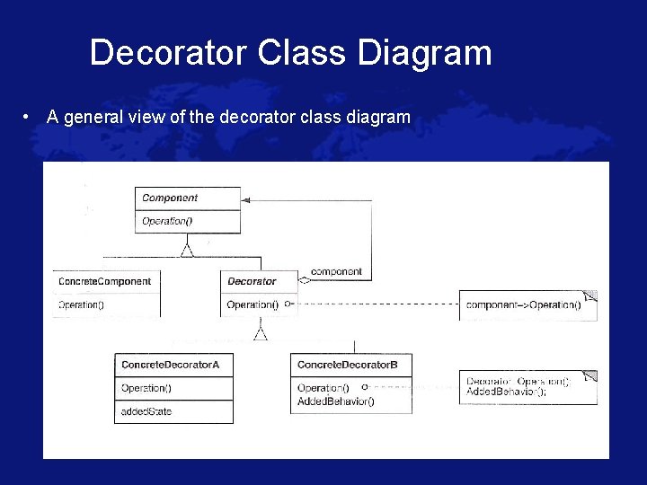 Decorator Class Diagram • A general view of the decorator class diagram 