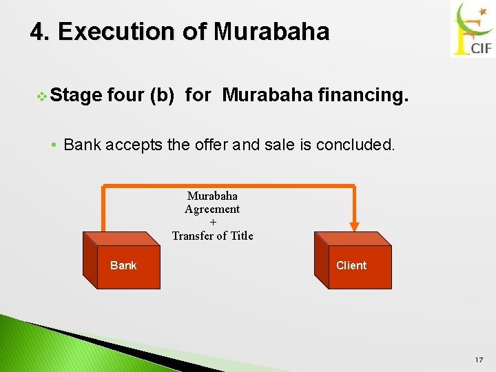 4. Execution of Murabaha v Stage four (b) for Murabaha financing. • Bank accepts