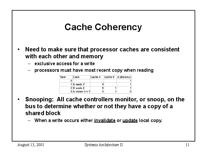 Cache Coherency • Need to make sure that processor caches are consistent with each