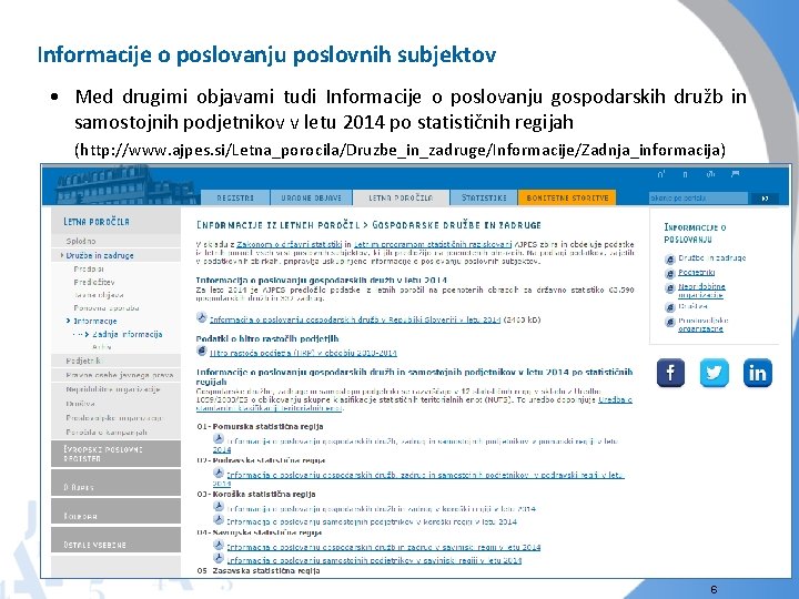 Informacije o poslovanju poslovnih subjektov • Med drugimi objavami tudi Informacije o poslovanju gospodarskih