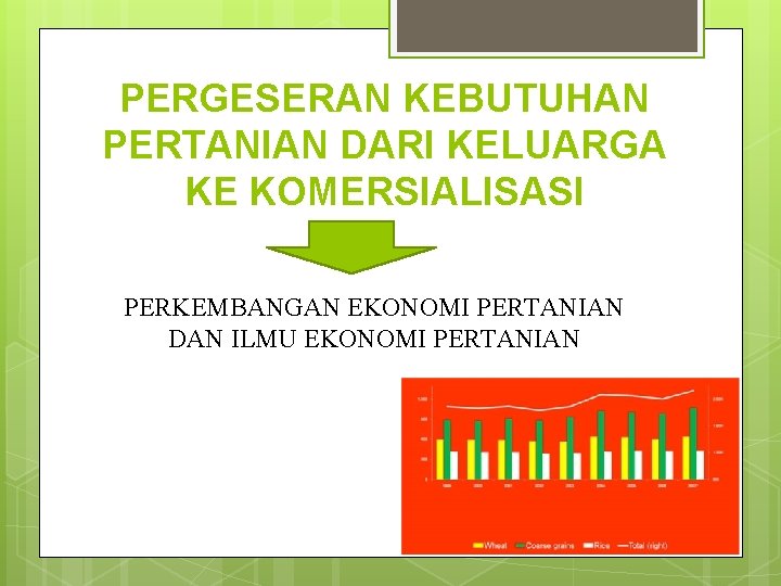 PERGESERAN KEBUTUHAN PERTANIAN DARI KELUARGA KE KOMERSIALISASI PERKEMBANGAN EKONOMI PERTANIAN DAN ILMU EKONOMI PERTANIAN