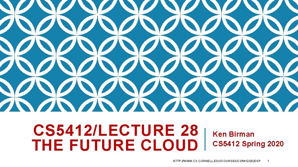 CS 5412/LECTURE 28 THE FUTURE CLOUD Ken Birman CS 5412 Spring 2020 HTTP: //WWW.