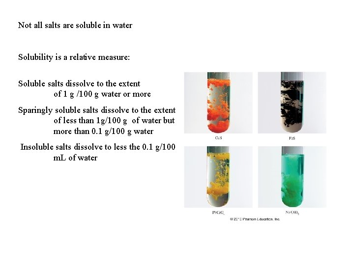 Not all salts are soluble in water Solubility is a relative measure: Soluble salts