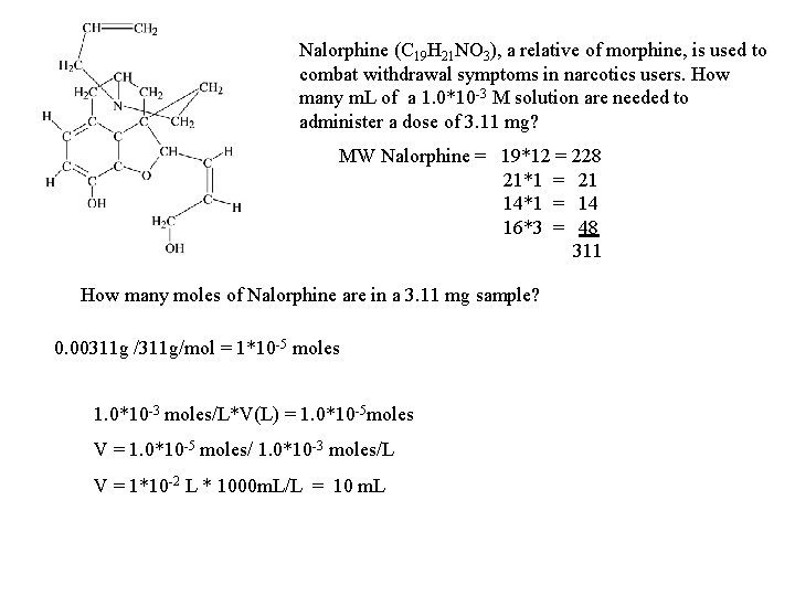 Nalorphine (C 19 H 21 NO 3), a relative of morphine, is used to