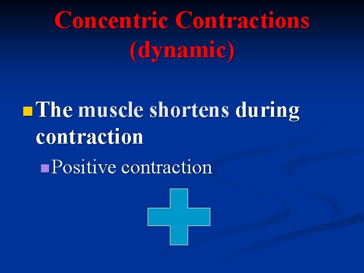 Concentric Contractions (dynamic) n The muscle shortens contraction n Positive contraction during 