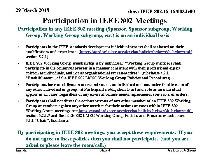 29 March 2018 doc. : IEEE 802. 18 -18/0033 r 00 Participation in IEEE