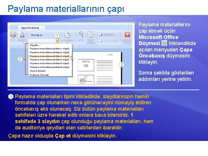 Paylama materiallarının çapı Çapa Öncəbaxış Nə Çap et: Slaydlar. . . Paylama materialları(səhifədə 1