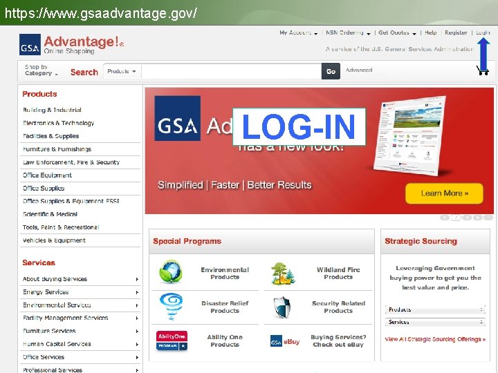 https: //www. gsaadvantage. gov/ Products and Categories LOG-IN 