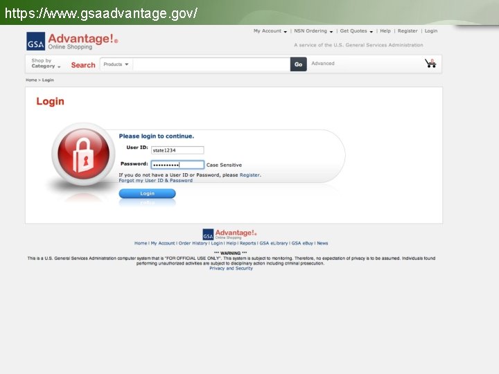 https: //www. gsaadvantage. gov/ Login 