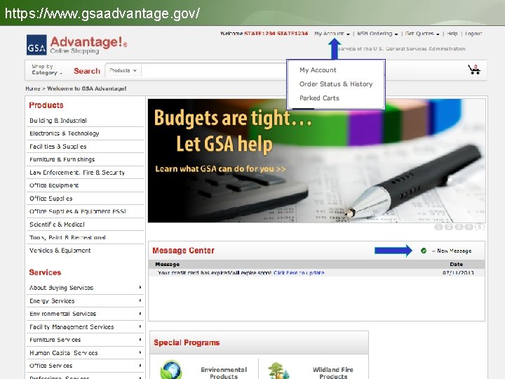 https: //www. gsaadvantage. gov/ Personal Homepage 