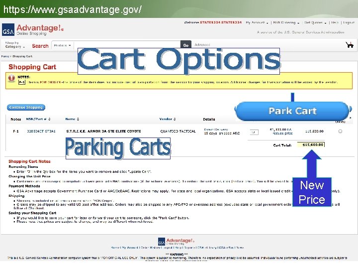 https: //www. gsaadvantage. gov/ Cart Options New Price 