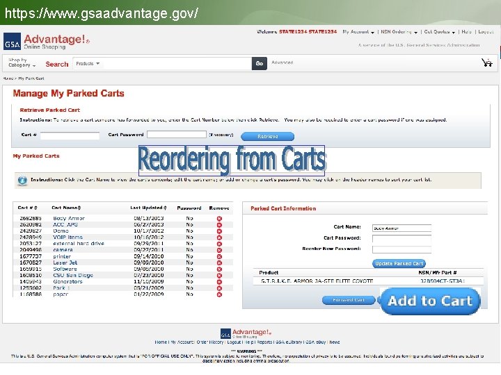 https: //www. gsaadvantage. gov/ Reordering from Carts 