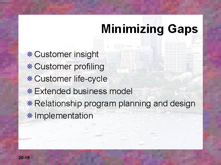 Minimizing Gaps ¯ Customer insight ¯ Customer profiling ¯ Customer life-cycle ¯ Extended business