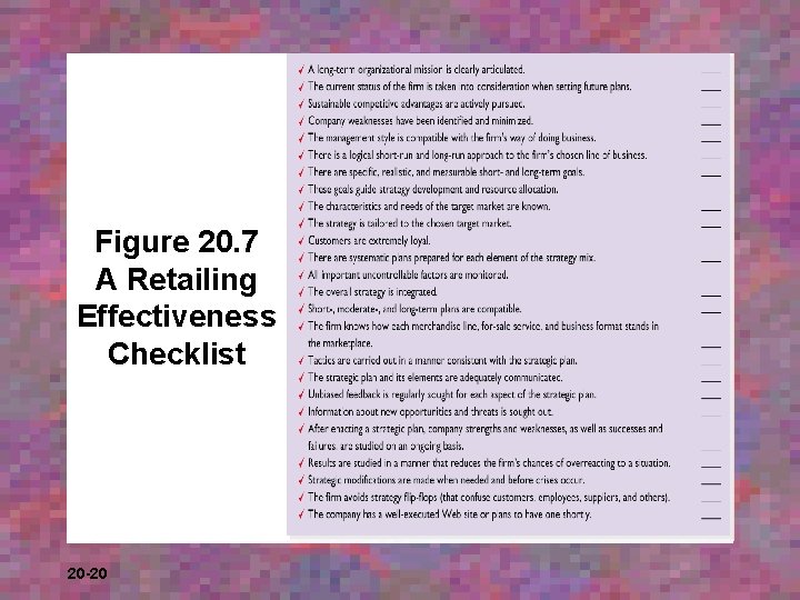 Figure 20. 7 A Retailing Effectiveness Checklist 20 -20 