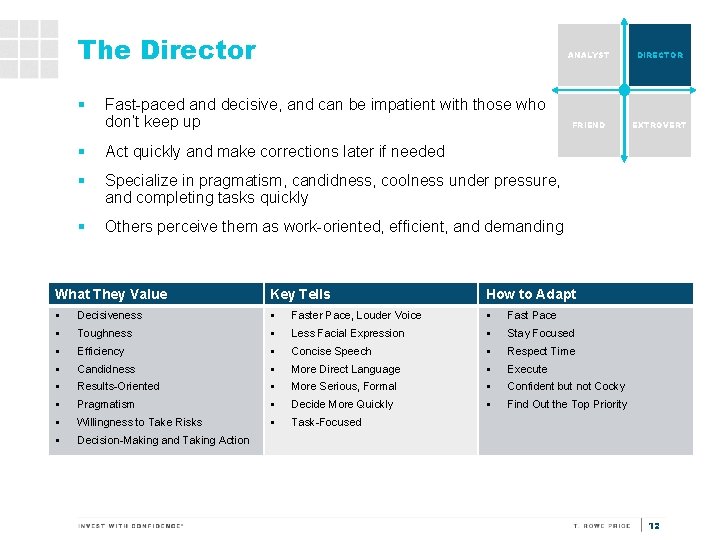 The Director § Fast-paced and decisive, and can be impatient with those who don’t