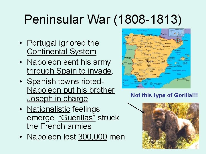Peninsular War (1808 -1813) • Portugal ignored the Continental System • Napoleon sent his