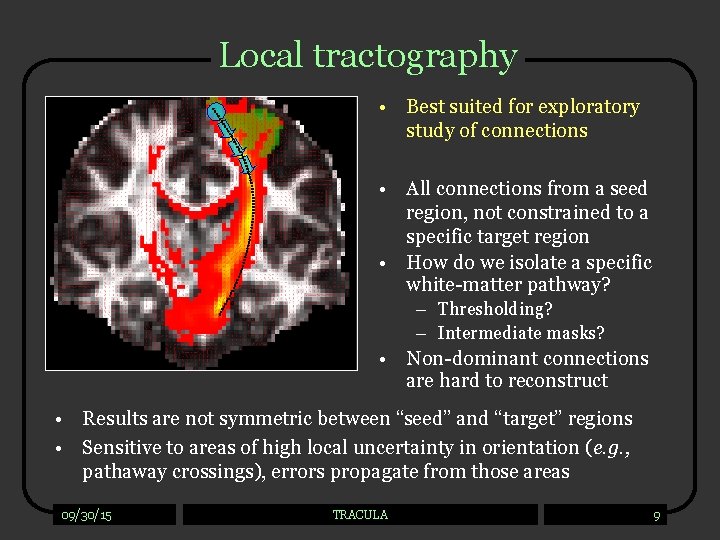 Local tractography • Best suited for exploratory study of connections • All connections from