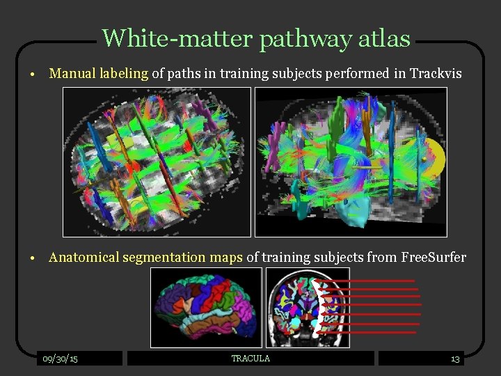 White-matter pathway atlas • Manual labeling of paths in training subjects performed in Trackvis