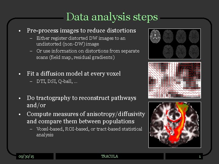 Data analysis steps • Pre-process images to reduce distortions – Either register distorted DW