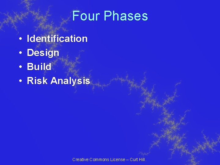 Four Phases • • Identification Design Build Risk Analysis Creative Commons License – Curt Four Phases • • Identification Design Build Risk Analysis Creative Commons License – Curt