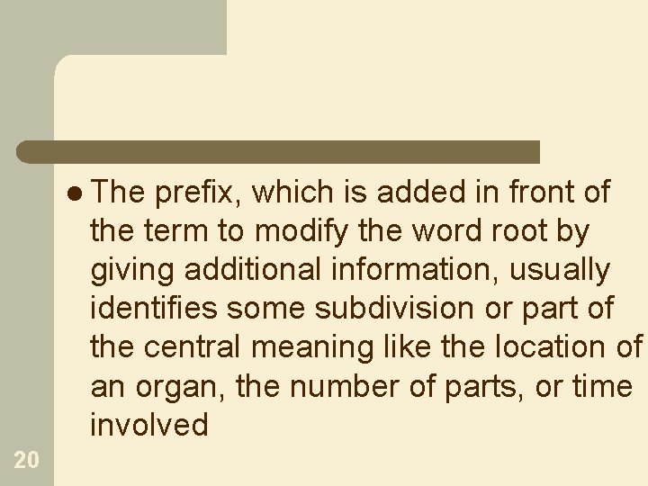 l The prefix, which is added in front of the term to modify the