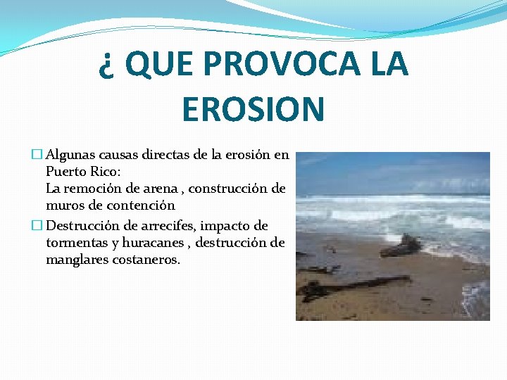 ¿ QUE PROVOCA LA EROSION � Algunas causas directas de la erosión en Puerto