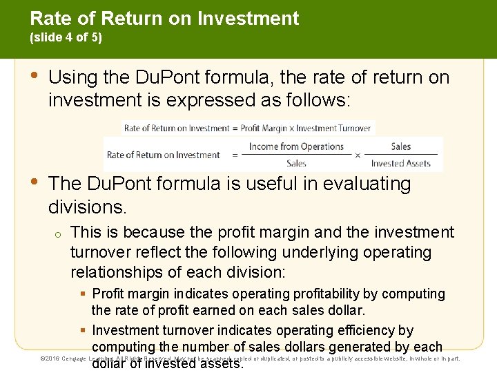 Rate of Return on Investment (slide 4 of 5) • Using the Du. Pont