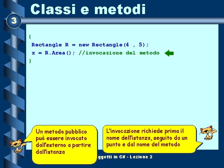 3 Classi e metodi { Rectangle R = new Rectangle(4 , 5); x =