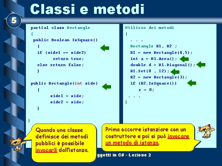 5 Classi e metodi partial class Rectangle { public Boolean Is. Square() { if