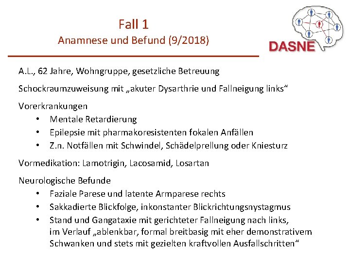 Fall 1 Anamnese und Befund (9/2018) A. L. , 62 Jahre, Wohngruppe, gesetzliche Betreuung