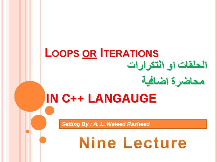 LOOPS OR ITERATIONS ﺍﻟﺤﻠﻘﺎﺕ ﺍﻭ ﺍﻟﺘﻜﺮﺍﺭﺍﺕ ﻣﺤﺎﺿﺮﺓ ﺍﺿﺎﻓﻴﺔ IN C++ LANGAUGE Setting By :