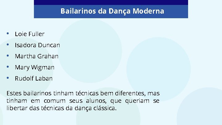 Bailarinos da Dança Moderna • • • Loie Fuller Isadora Duncan Martha Grahan Mary Bailarinos da Dança Moderna • • • Loie Fuller Isadora Duncan Martha Grahan Mary