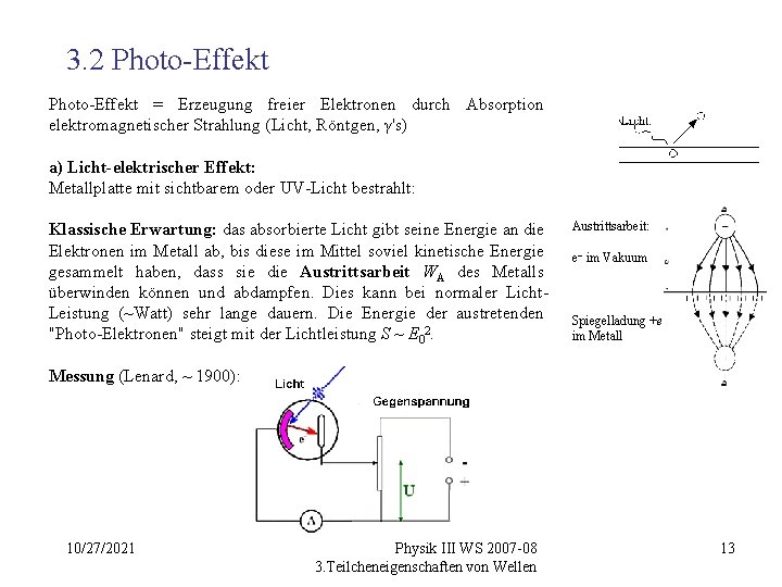 3. 2 Photo-Effekt = Erzeugung freier Elektronen durch Absorption elektromagnetischer Strahlung (Licht, Röntgen, γ's)