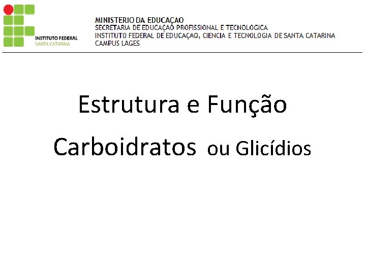 Estrutura e Função Carboidratos ou Glicídios 