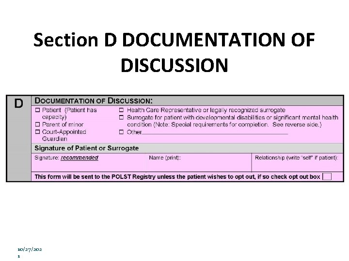 Section D DOCUMENTATION OF DISCUSSION 10/27/202 1 