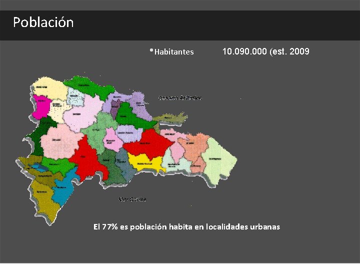 Población • Habitantes 10. 090. 000 (est. 2009 El 77% es población habita en