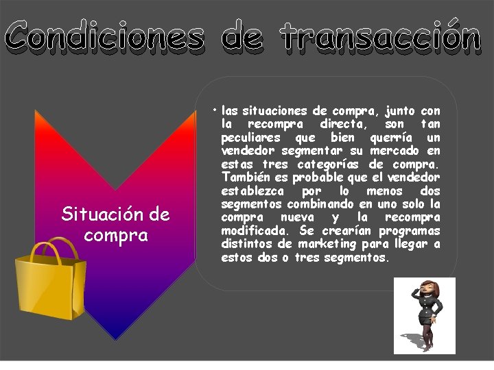 Condiciones de transacción Situación de compra • las situaciones de compra, junto con la