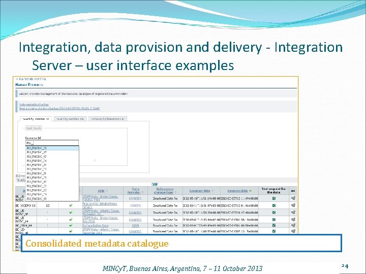 Integration, data provision and delivery - Integration Server – user interface examples Consolidated metadata