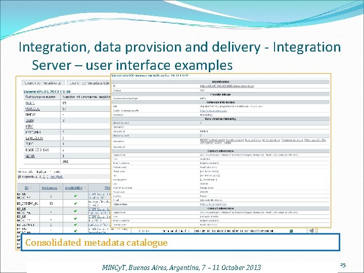 Integration, data provision and delivery - Integration Server – user interface examples Consolidated metadata